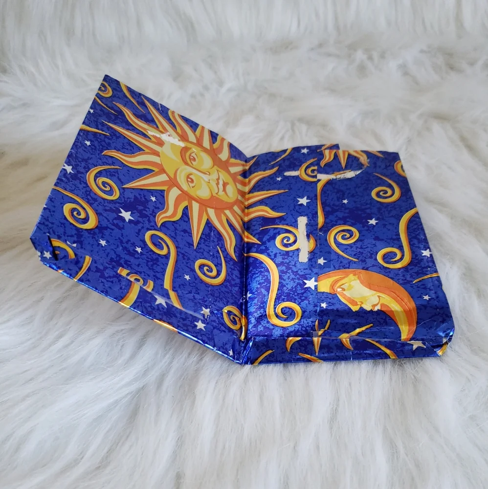 VINTAGE GOLD COBALT SUN AND MOON METALLIC GIFT WRAP PAPER RARE - EARLY 90's!!!